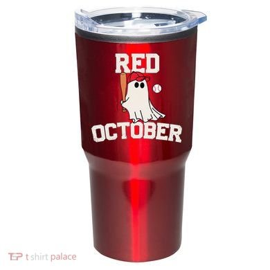 Red October Halloween Ghost Playing Baseball Tumbler