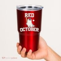 Red October Halloween Ghost Playing Baseball Tumbler thumb 2