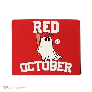 Red October Halloween Ghost Playing Baseball Mousepad