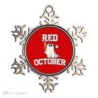 Red October Halloween Ghost Playing Baseball Ornament thumb 0