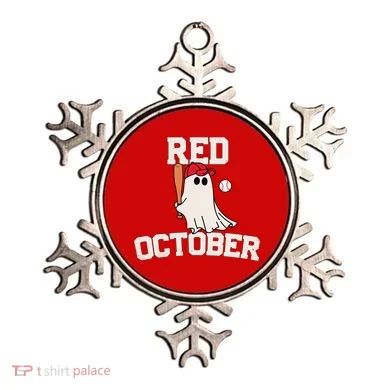 Red October Halloween Ghost Playing Baseball Ornament