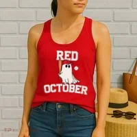 Red October Halloween Ghost Playing Baseball Women's Tank Top thumb 2