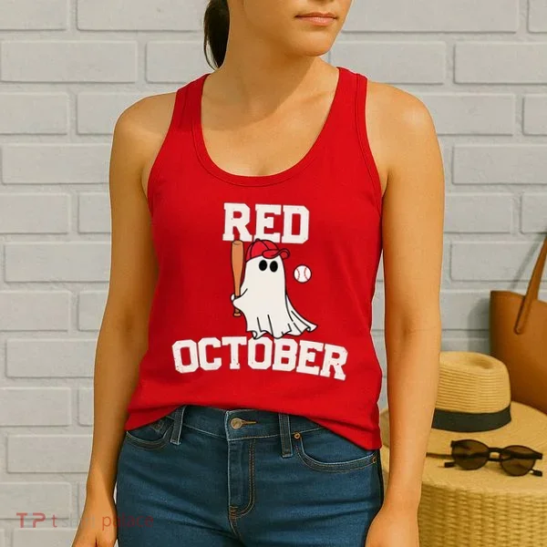 Red October Halloween Ghost Playing Baseball Women's Tank Top