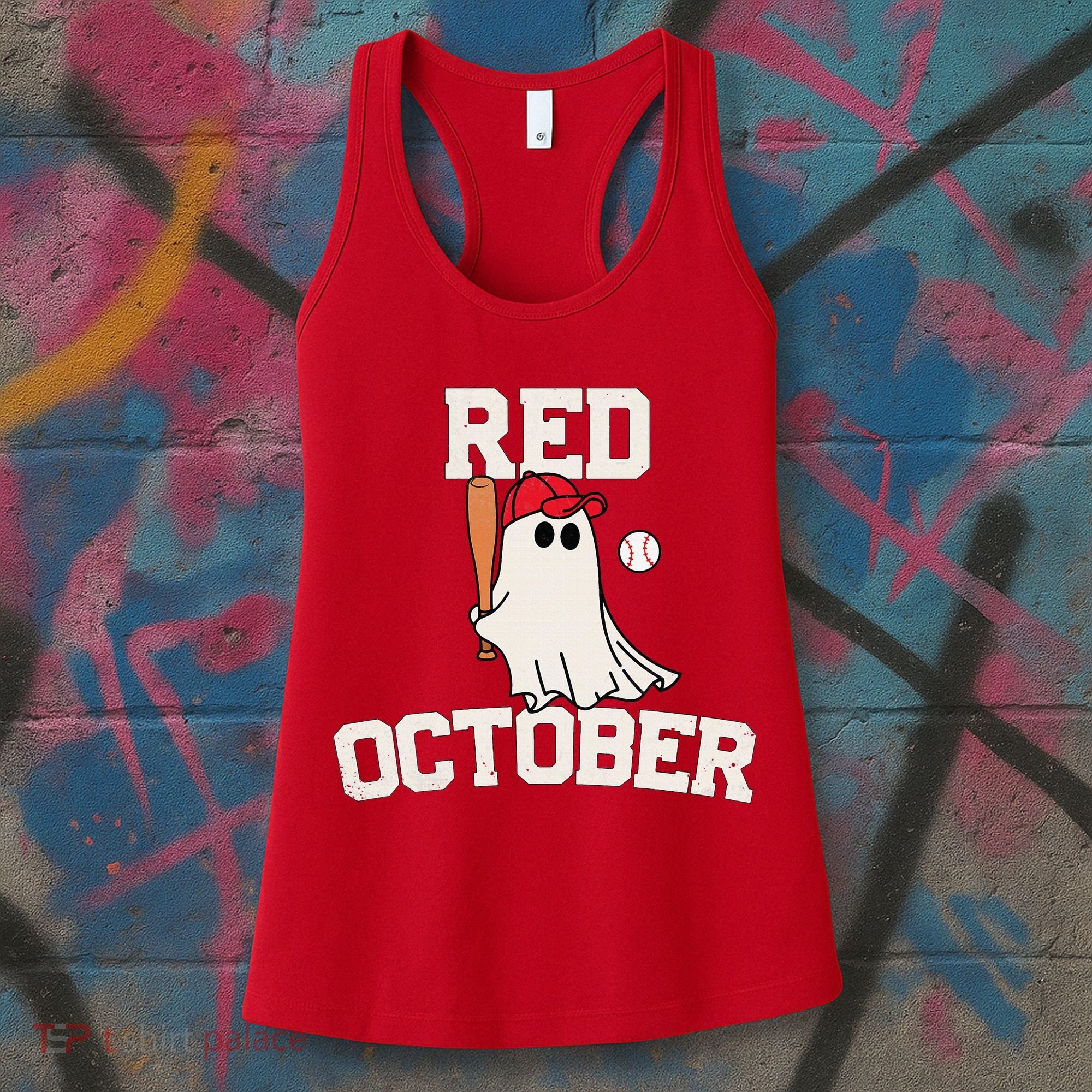 Red October Halloween Ghost Playing Baseball Women's Tank Top