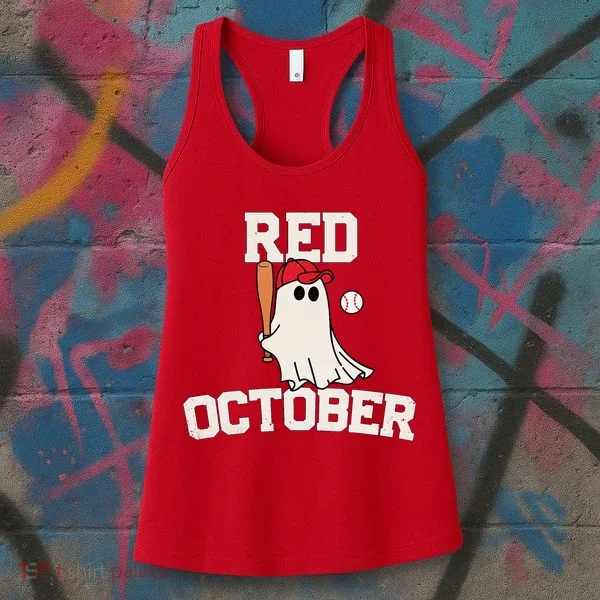 Red October Halloween Ghost Playing Baseball Women's Tank Top