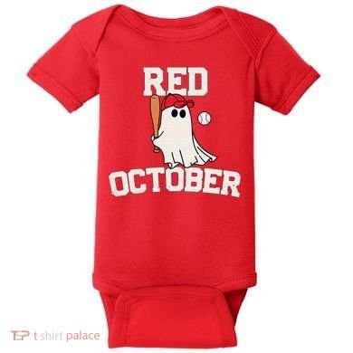 Red October Halloween Ghost Playing Baseball Baby Bodysuit