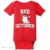 Red October Halloween Ghost Playing Baseball Baby Bodysuit thumb 0
