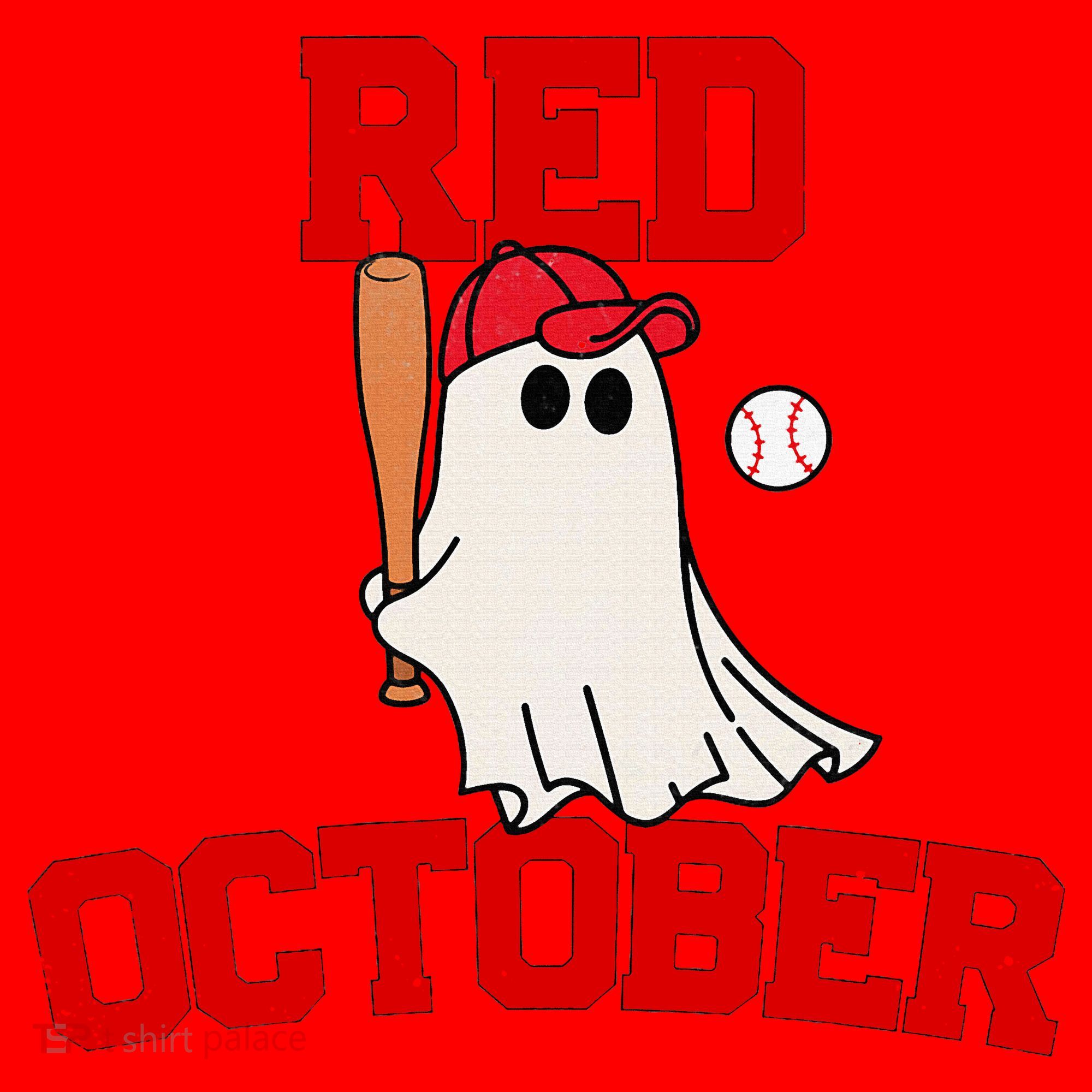 Red October Halloween Ghost Playing Baseball Santa Hat