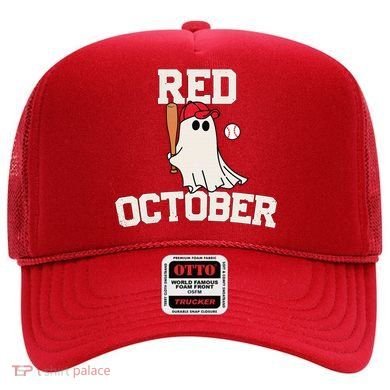 Red October Halloween Ghost Playing Baseball Hat