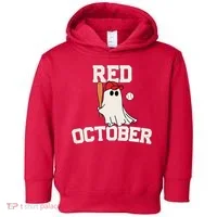 Red October Halloween Ghost Playing Baseball Toddler Hoodie thumb 0