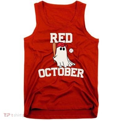 Red October Halloween Ghost Playing Baseball Tank Top