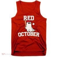 Red October Halloween Ghost Playing Baseball Tank Top thumb 0