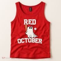 Red October Halloween Ghost Playing Baseball Tank Top thumb 2