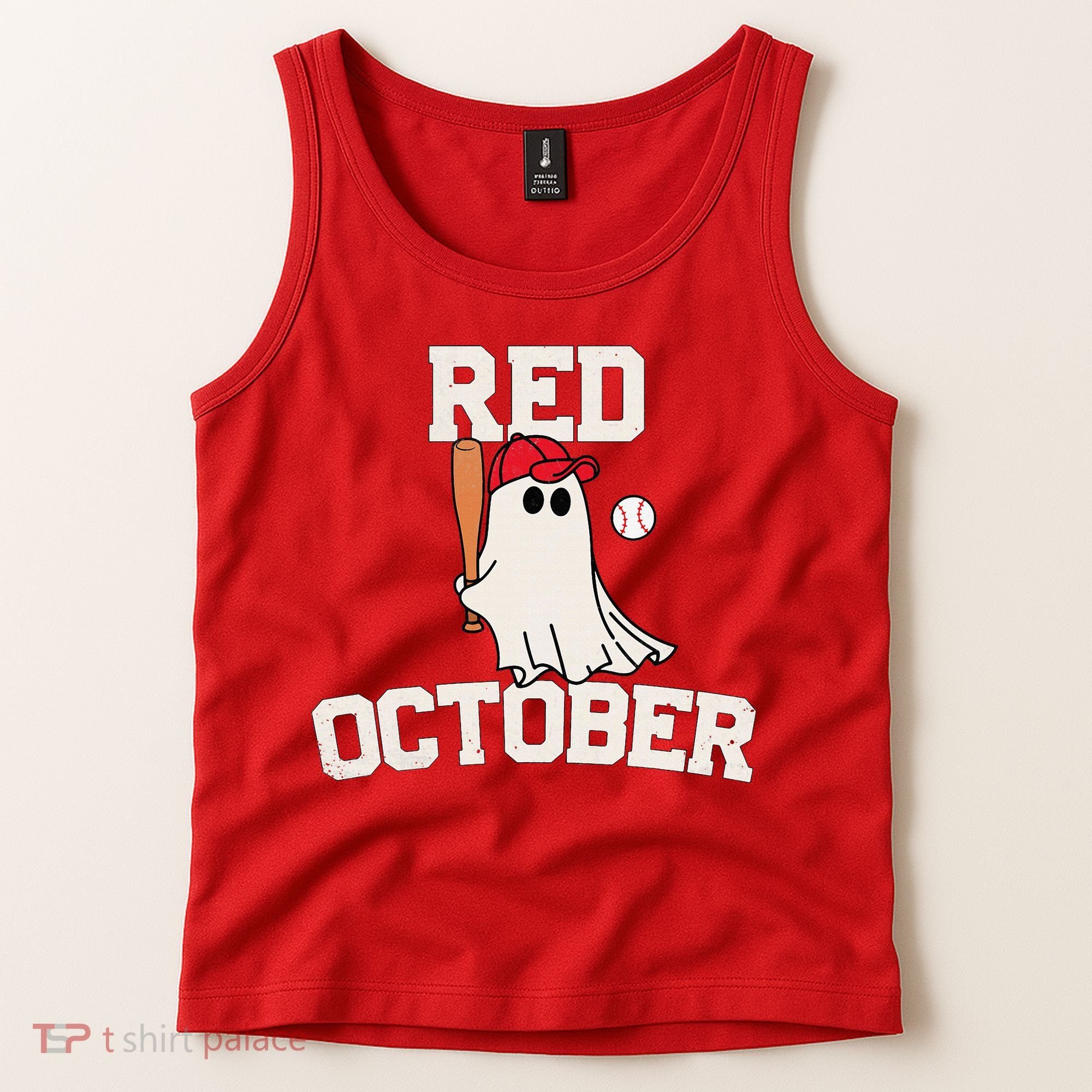 Red October Halloween Ghost Playing Baseball Tank Top