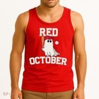 Red October Halloween Ghost Playing Baseball Tank Top thumb 3