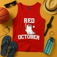 Red October Halloween Ghost Playing Baseball Tank Top thumb 4