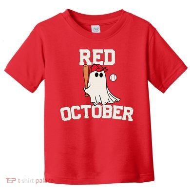Red October Halloween Ghost Playing Baseball Toddler T-Shirt