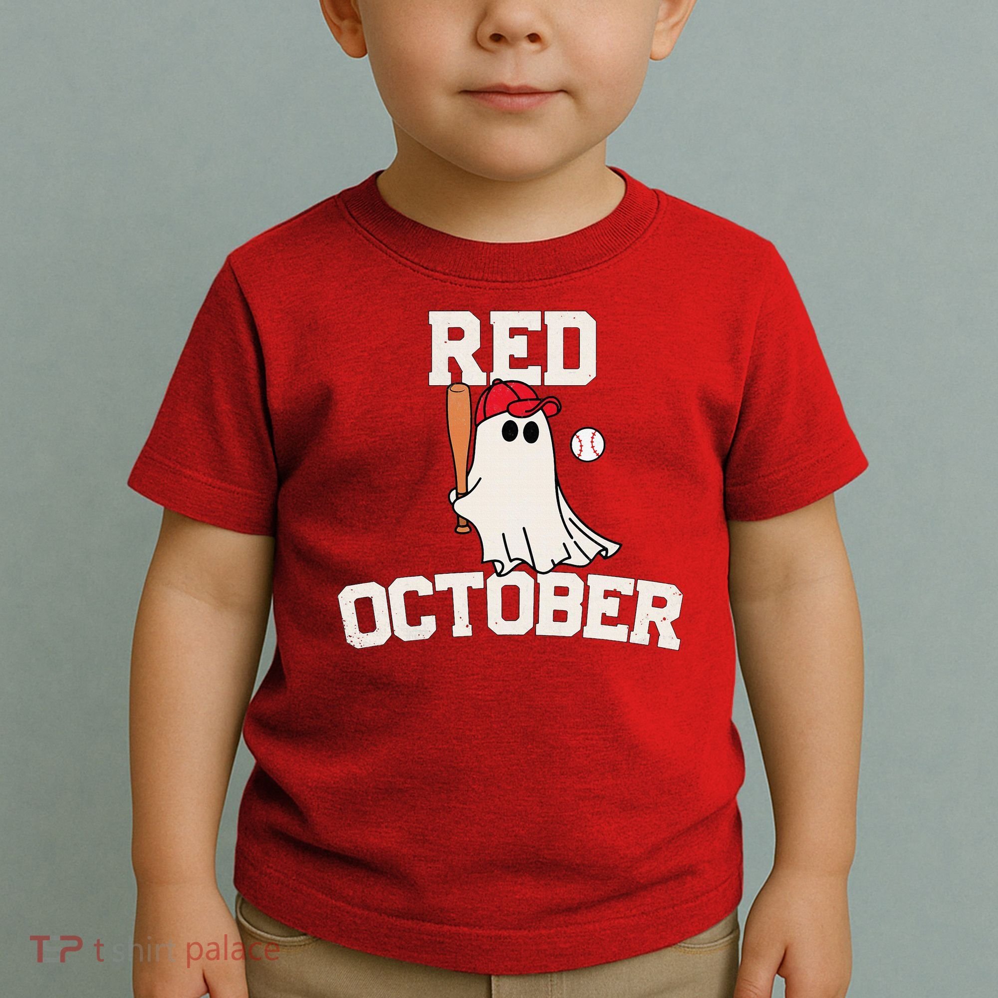 Red October Halloween Ghost Playing Baseball Toddler T-Shirt