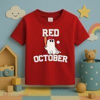 Red October Halloween Ghost Playing Baseball Toddler T-Shirt thumb 3