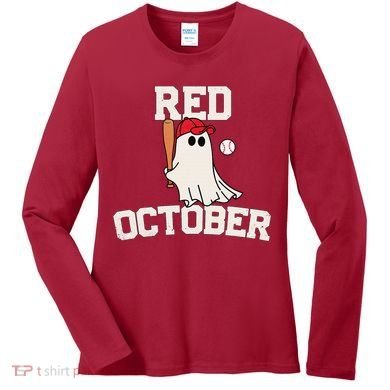 Red October Halloween Ghost Playing Baseball Women's Long Sleeve Shirt