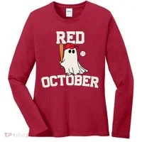 Red October Halloween Ghost Playing Baseball Women's Long Sleeve Shirt thumb 0