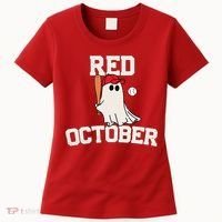 Red October Halloween Ghost Playing Baseball Women's T-Shirt thumb 0