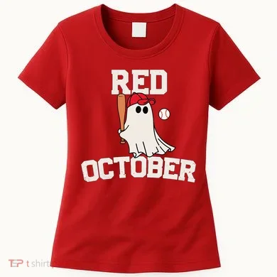 Red October Halloween Ghost Playing Baseball Women's T-Shirt