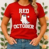 Red October Halloween Ghost Playing Baseball Women's T-Shirt thumb 2
