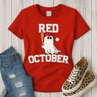Red October Halloween Ghost Playing Baseball Women's T-Shirt thumb 3