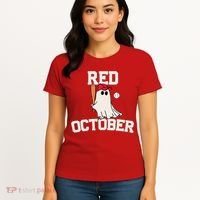 Red October Halloween Ghost Playing Baseball Women's T-Shirt thumb 4