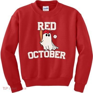 Red October Halloween Ghost Playing Baseball Kids Sweatshirt