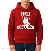 Red October Halloween Ghost Playing Baseball Kids Hoodie thumb 4