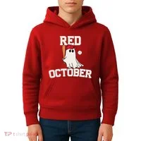 Red October Halloween Ghost Playing Baseball Kids Hoodie thumb 4