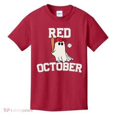 Red October Halloween Ghost Playing Baseball Kids T-Shirt