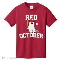 Red October Halloween Ghost Playing Baseball Kids T-Shirt thumb 0