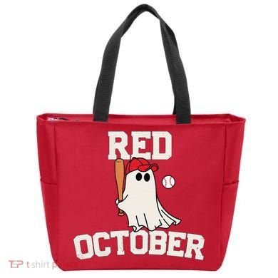 Red October Halloween Ghost Playing Baseball Tote Bag