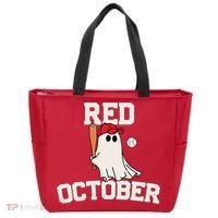 Red October Halloween Ghost Playing Baseball Tote Bag thumb 0