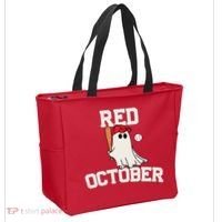 Red October Halloween Ghost Playing Baseball Tote Bag thumb 2