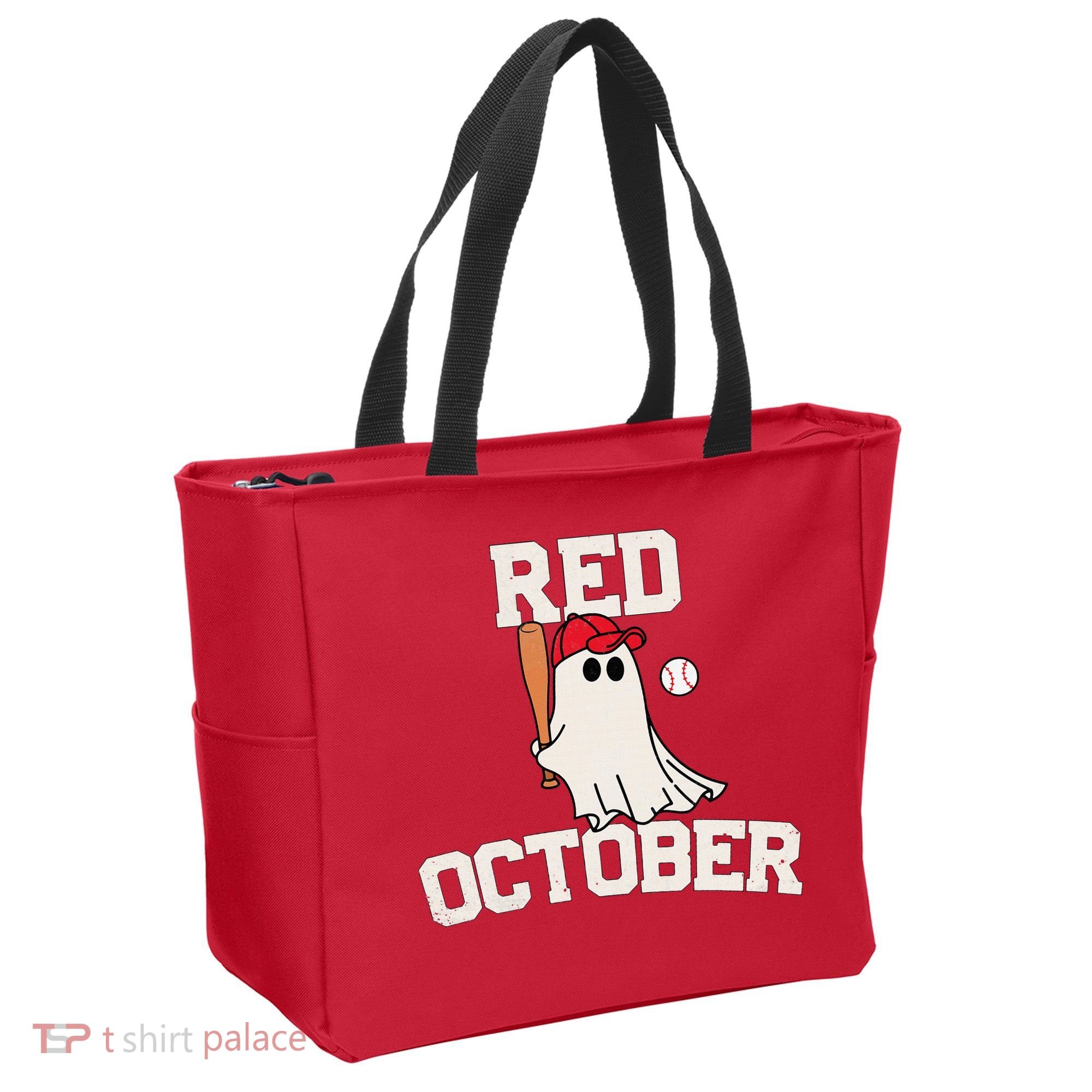 Red October Halloween Ghost Playing Baseball Tote Bag