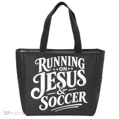 Running On Jesus And Soccer Tote Bag