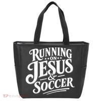 Running On Jesus And Soccer Tote Bag thumb 0