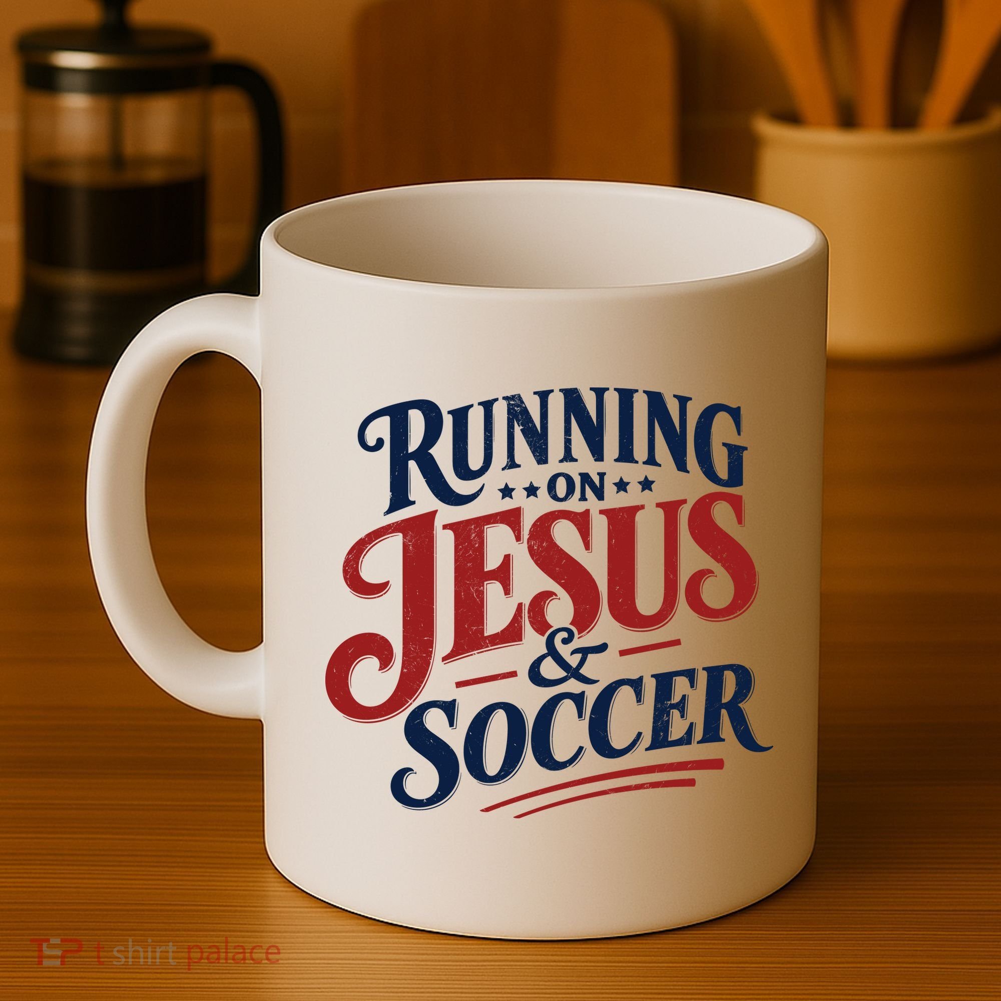 Running On Jesus And Soccer Coffee Mug