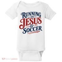 Running On Jesus And Soccer Baby Bodysuit thumb 0