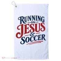 Running On Jesus And Soccer Golf Towel thumb 0
