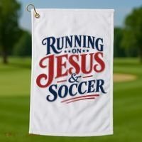 Running On Jesus And Soccer Golf Towel thumb 1
