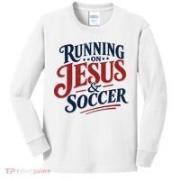 Running On Jesus And Soccer Kids Long Sleeve Shirt thumb 0
