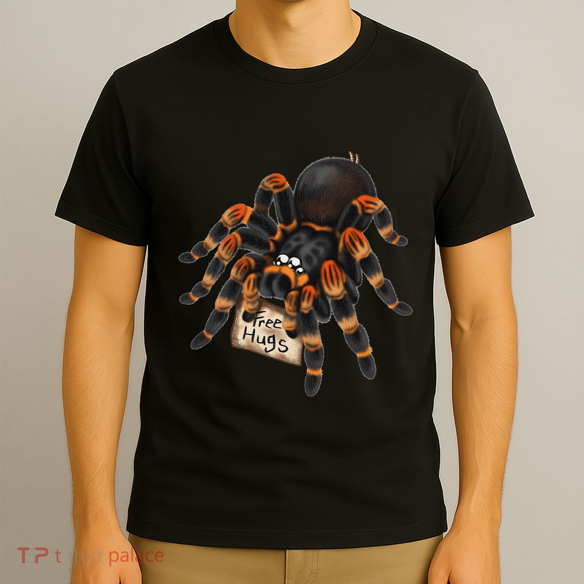 Red Orange Knee Tarantula Spider Hugs T-Shirt