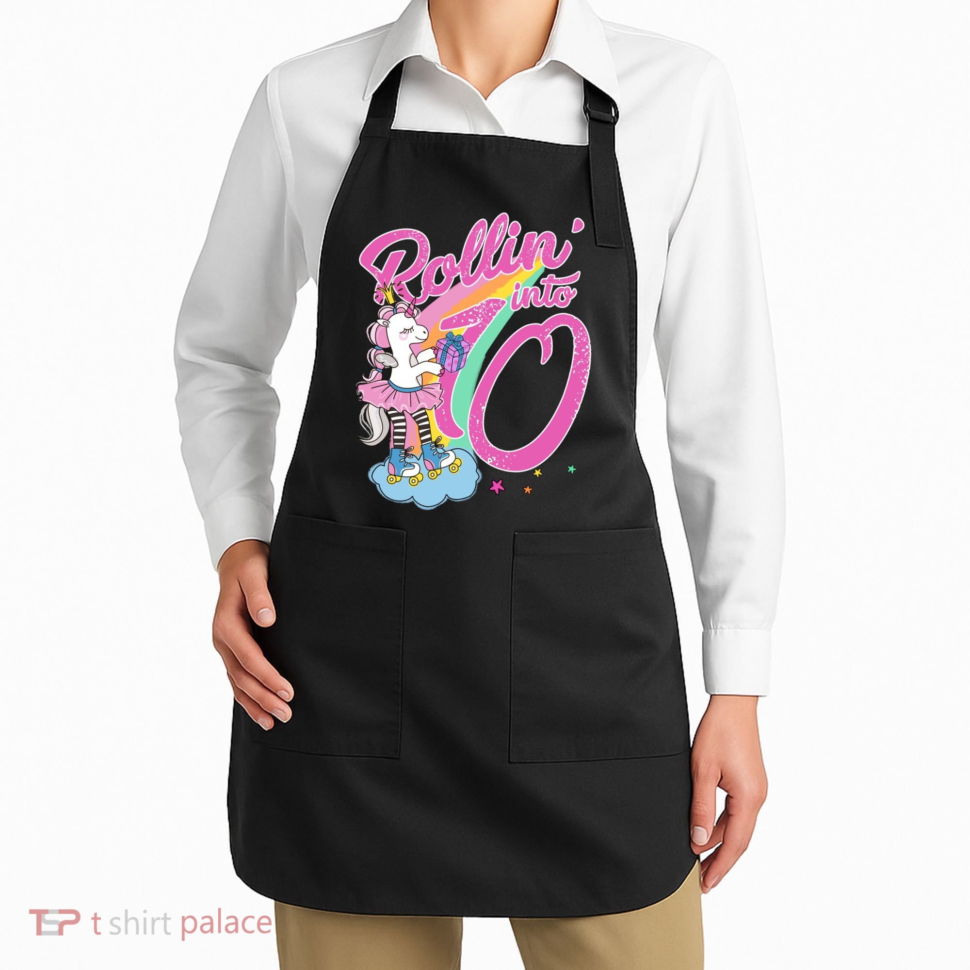 Rollin' Into 10 Skating Unicorn Birthday Apron