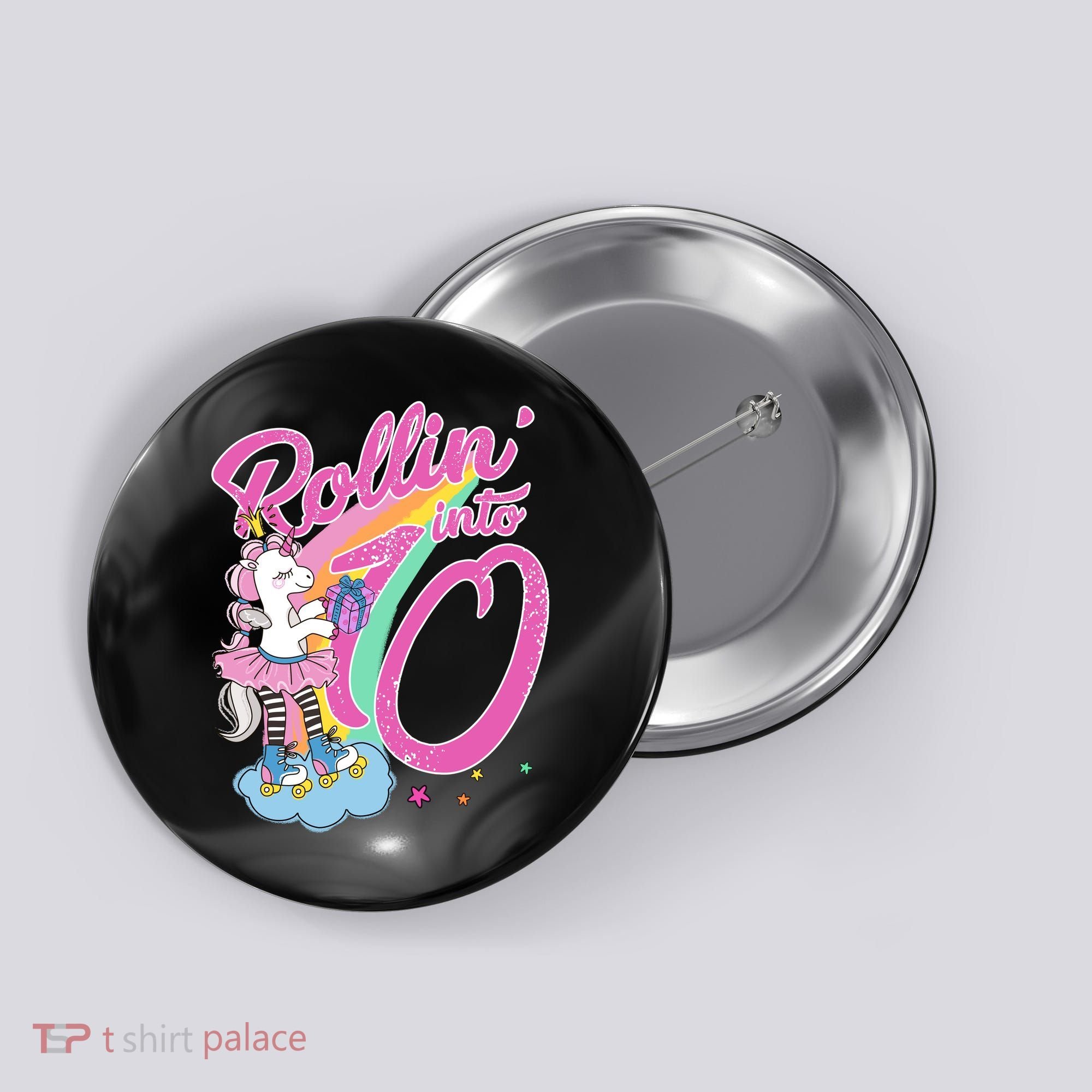 Rollin' Into 10 Skating Unicorn Birthday Button