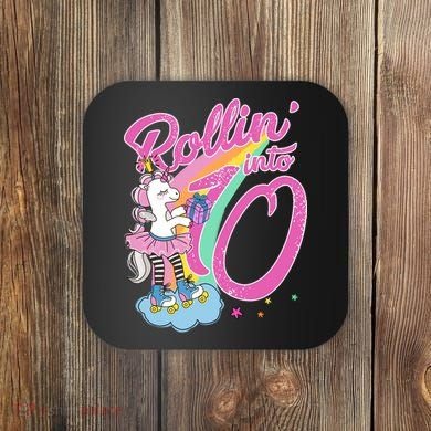 Rollin' Into 10 Skating Unicorn Birthday Coaster